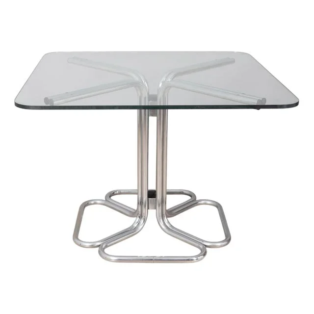 Vintage Square Table in Chrome Metal and Glass, 1970s