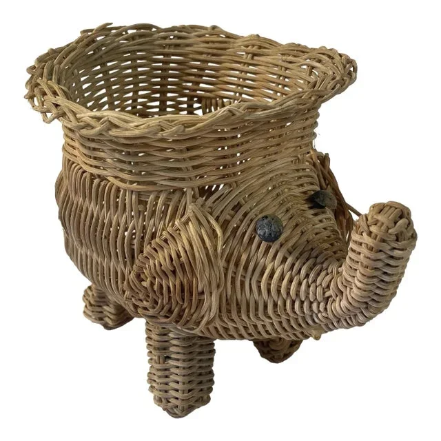 Vintage Wicker Elephant Shaped Planter Basket
