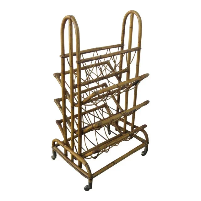 Vintage Wicker Rattan Multi Tier Newspaper Stand Magazine Rack 5232