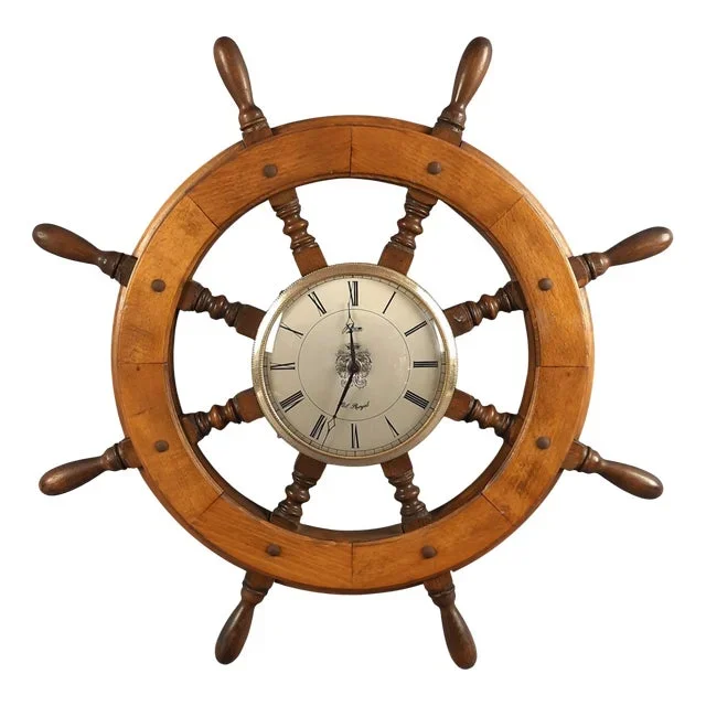Vintage Wooden Ships Wheel Wall Clock, 1960s
