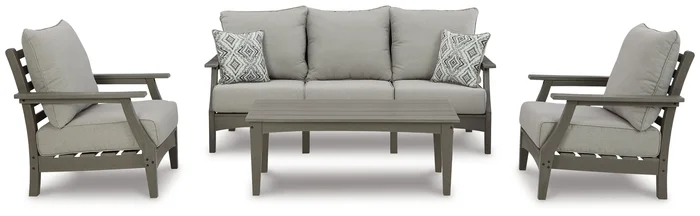 Visola Outdoor Sofa, 2 Lounge Chairs and Coffee Table P802P2 by Signature Design by Ashley at Old Brick Furniture & Mattress Co.