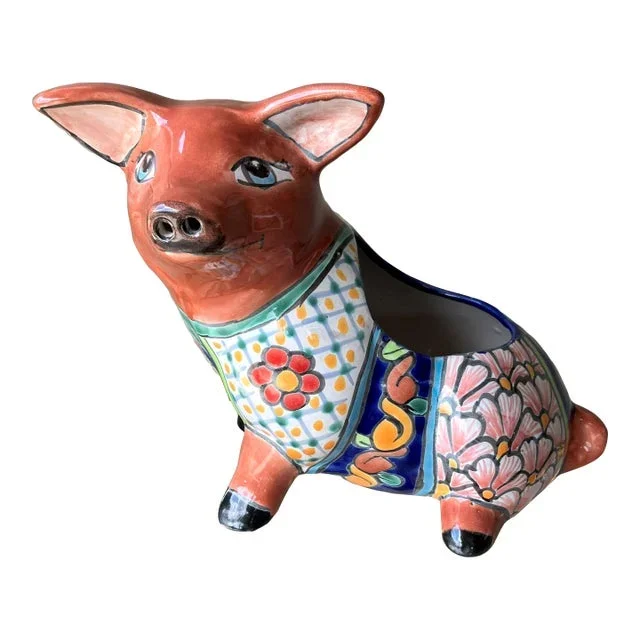 Whimsical Late 20th-Century Talavera Piglet Cachepot / Planter