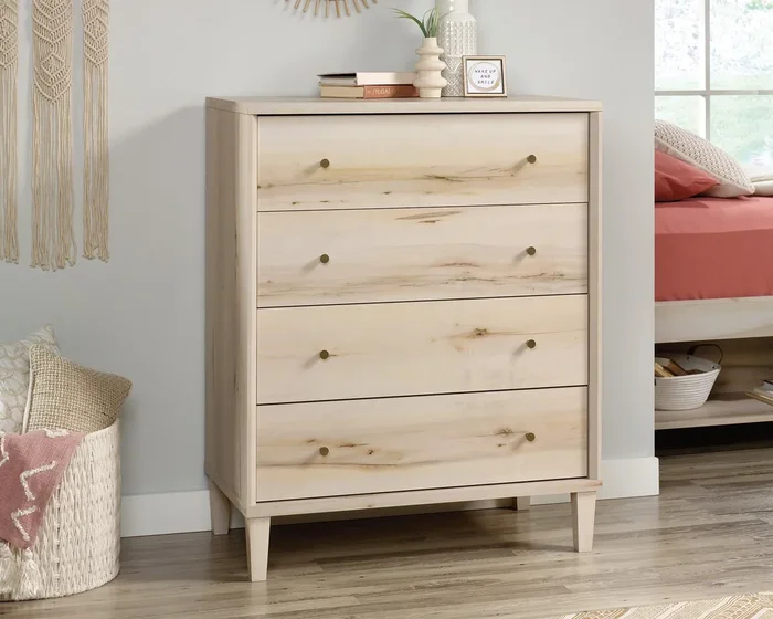 Willow Place 4-Drawer Chest in Pacific Maple – Bedroom Dresser with Smooth Metal Runners, Lightweight 1″ Panel Build & Chamfered Edges