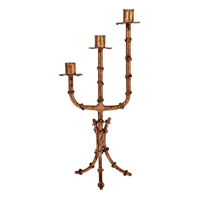 Wrought Iron and Gold Leaf Candlestick from Ferroarte, 1950s