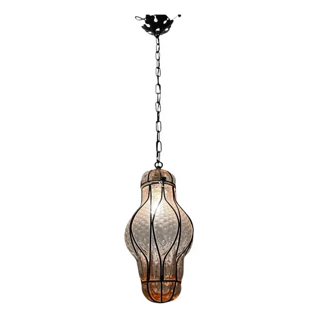 Wrought Iron Pink Light Pendant, 1970s
