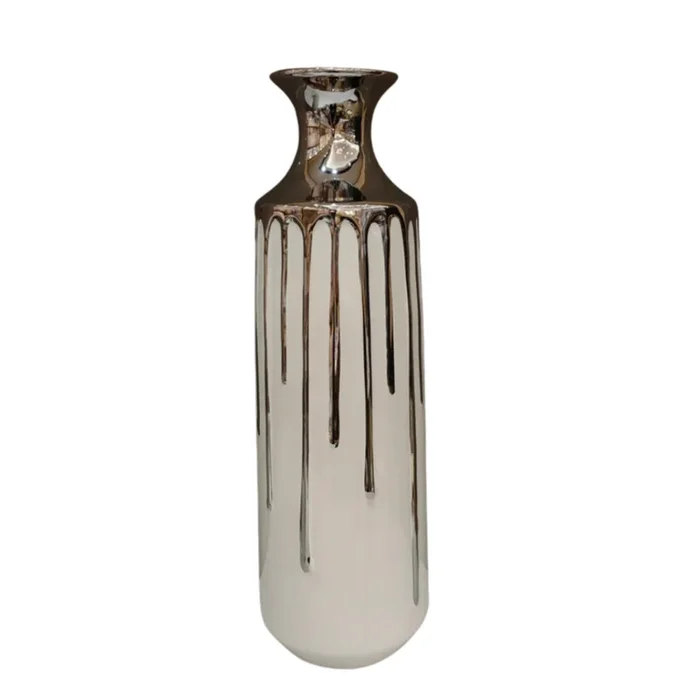 XAVIER 19.5″ Modern Dripping Ceramic Vase Silver