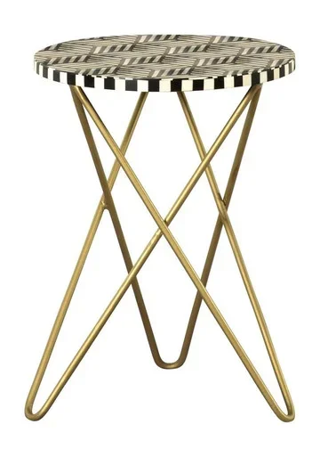 Xenia Round Bone Inlay Accent Side Table White and Gold / CS-935878